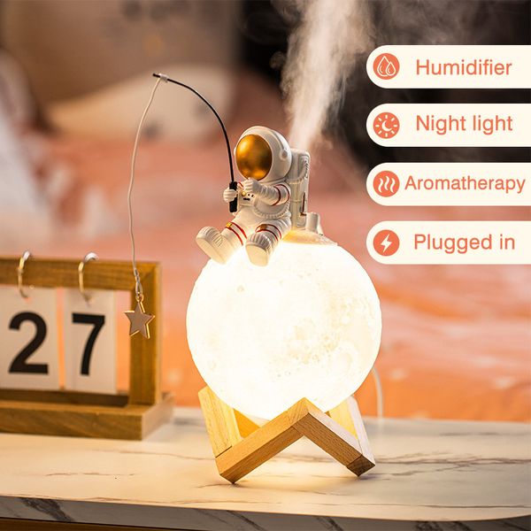 Objets décoratifs figurines impression 3D lune lampe humidificateur d'air astronaute décor à la maison résine Spaceman Miniature LED interrupteur tactile veilleuse Cool Mist purificateur 230530