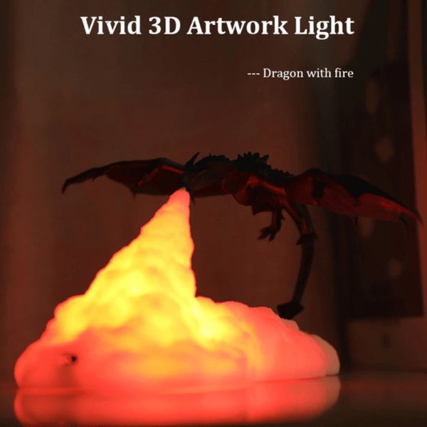 Objets décoratifs Figurines Lampes de Dragon Volcan Imprimées en 3D Veilleuse Lumière de Lune Enfants Sommeil Accompagner USB Rechargeable pour Enfants Cadeau de Noël 230914