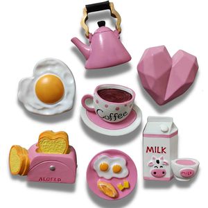 Objets décoratifs Figurines Simulation 3D Style Alimentaire Aimants Pour Réfrigérateur Rose Coeur Oeuf Croissant Magnétique Décoration Autocollants Pour Réfrigérateur 230412