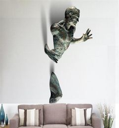 Decoratieve objecten Beeldjes 3D Door muur figuur Sculptuur Hars Galvaniseren Imitatie Koper Abstract Standbeeld Woonkamer Ho9689034