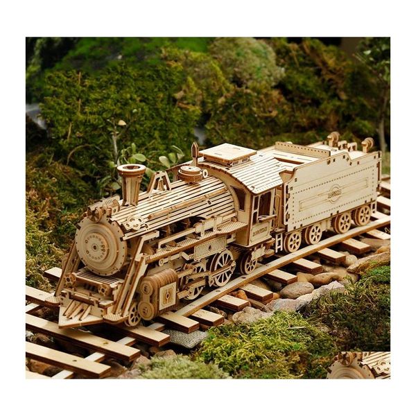 Objetos decorativos Figuras 3D Rompecabezas de madera Modelo de tren DIY Juguete Kit mecánico Asamblea Decoración del hogar Artesanía 210318 Drop Deliv Dhguu