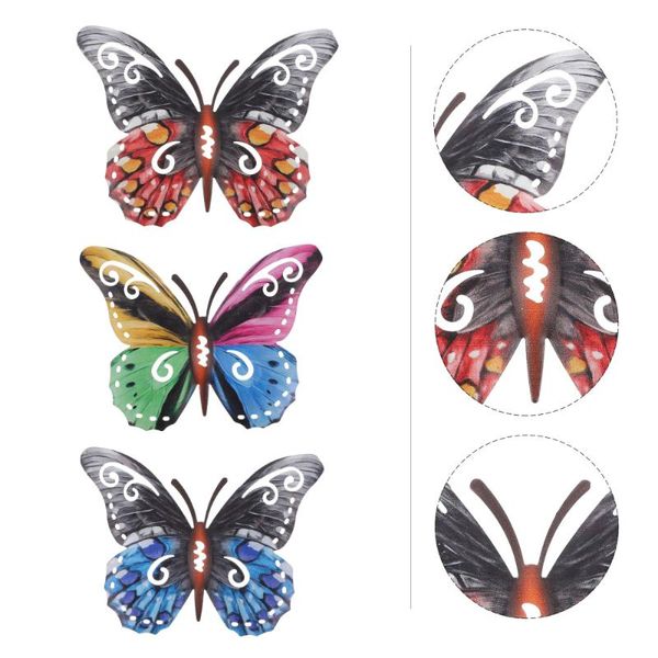 Objets décoratifs Figurines 3Pcs Papillons Wall Art Decor Jardin Décoration à Suspendre