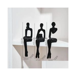 Objets décoratifs Figurines 3pcs Décor à la maison Résumé Flocage Résine Golden Scpture pour Figure intérieure Statue Accessoires de bureau Dr Dhhvw