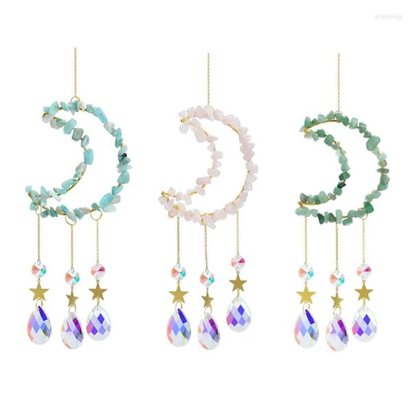 Objets décoratifs Figurines 3PCS Pierre Naturelle Cristal Lumière Collection Pendentif Attrape-Soleil Suspendu Carillon À Vent Décoration De Jardin Mère