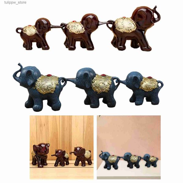 Objetos Decorativos Figuritas 3x Elefante Decoración Escritorio Recuerdo Artesanía Realista Adorno Fengshui Moderno Estatuas De Elefante De Resina Escultura De Elefante