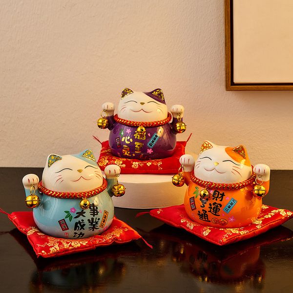 Objetos decorativos Figuras 45 pulgadas Cerámica Maneki Neko Piggy Bank Luxury Lucky Cat Home Fortune Caja de escritorio Ornament Feng Shui Decoración 230817