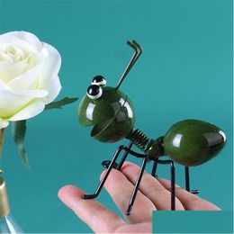 Decoratieve objecten Figurines 4PCS Colorf Leuke tuin Art Metal Scpture Ant Ornament Insect voor hangende wand Lawn Decor Indoor Outoo Dhytx