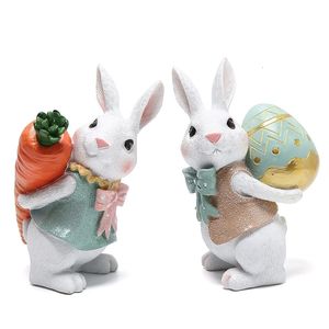 Objets décoratifs Figurines 5 5 pouces Décorations de lapin en polyrésine Décors de Pâques de printemps Décor de table pour fête maison vacances cadeaux mignons 230224