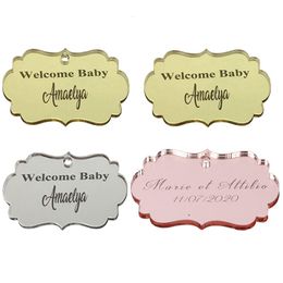 Decoratieve objecten Figurines 50 st Personaliseerde chocoladerepen Zilver Gouden Rose Pink Mirror Tags Baby Shower Decorations Wedding Gunst 230110