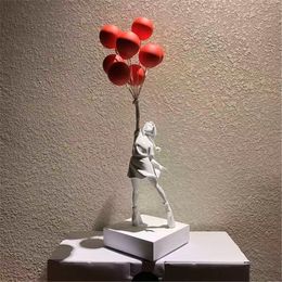 Decorative Objects Figurines 58CM Banksy Art Balloon Girl Statues Banksy Healing Flying Balloon Girl Sculpture Resin Craft Home Living Room Decor Gift 230815