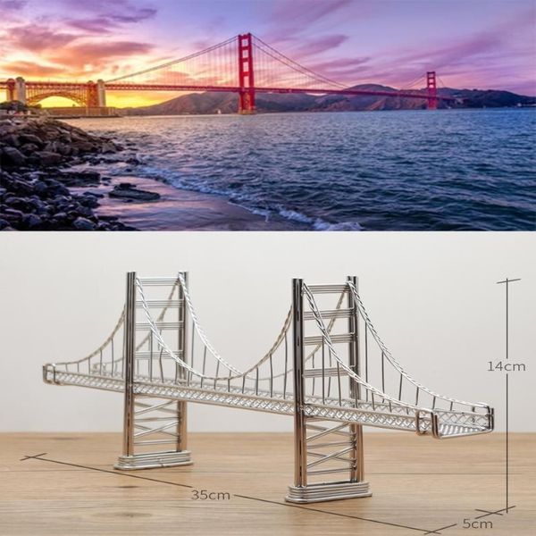 Figuras de objetos decorativos 6 13 78 '' Modelo de alambre de acero Puente Golden Gate Arquitectura auténtica Estatua Tarjeta Ho2337