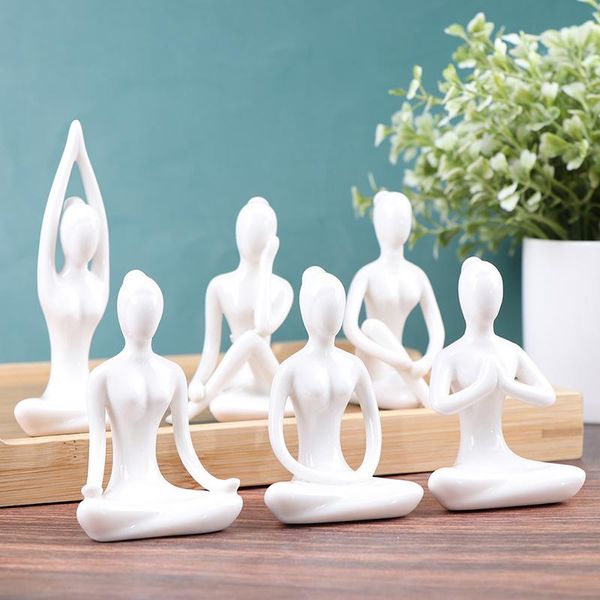 Objets décoratifs Figurines 6 Styles Arts abstraits Céramique Yoga Poses Figurine Porcelaine Lady Figure Statue Studio Ornement Pour La Maison Déco