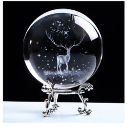 Decoratieve objecten Figurines 60 80mm Elk Crystal Ball Globe 3D binnenste carving Moose Quartz Glass Deer Model Sphere Home Decor 230307
