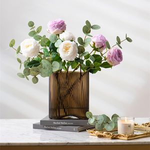 Decoratieve objecten Figurines 6pcs Real Touch Roses Flower Artificial Latex Royal Peonies S White Fake Peony for Wedding Home Decoration 230104