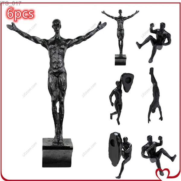 Objets décoratifs Figurines 6 pièces/ensemble Style industriel homme grimpant résine tenture murale décoration Sculpture figurines créative rétro présent Statue DecorL2403