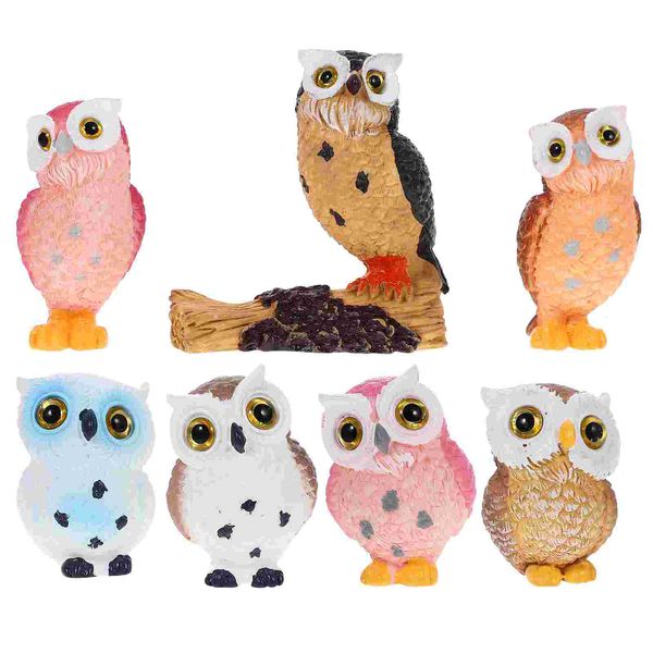 Objets décoratifs Figurines 7 pièces résine paysage hibou parure accessoires pour la maison modèle ornement petits ornements jardin figurine animale ornements 230925