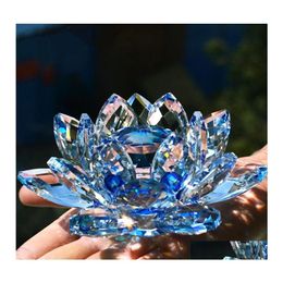 Objets décoratifs Figurines 80Mm Cristal de Quartz Fleur de Lotus Artisanat Presse-Papier en Verre Ornements Fengshui Décor de fête de Mariage à la Maison Dhyor