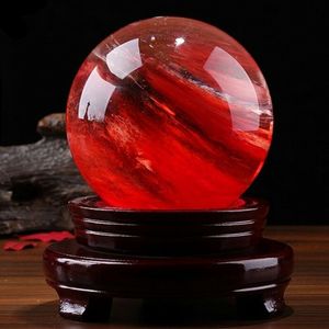 Objets décoratifs Figurines 80Mm Rouge Citrine Calcite Quartz Cristal Sphère Boule Pierre Précieuse De Guérison Avec Support 230224
