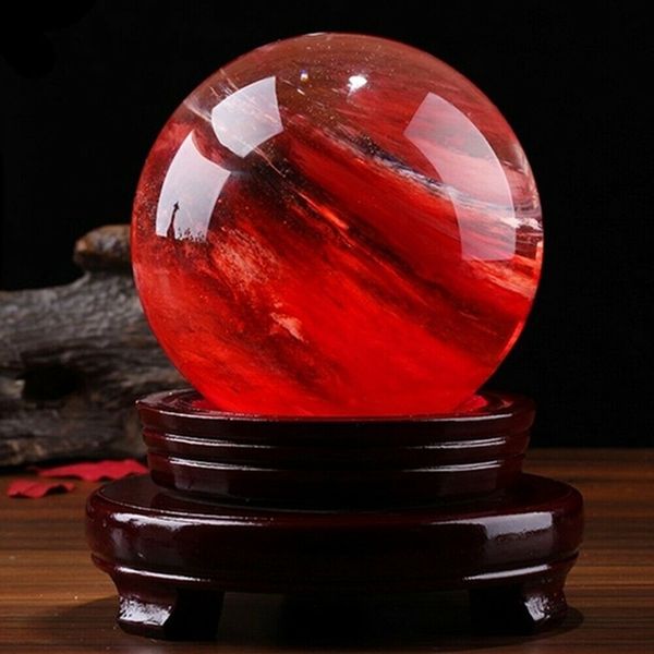 Objetos decorativos Figuritas 80Mm Citrino rojo Calcita Cuarzo Esfera Bola Piedra preciosa curativa con soporte 230228
