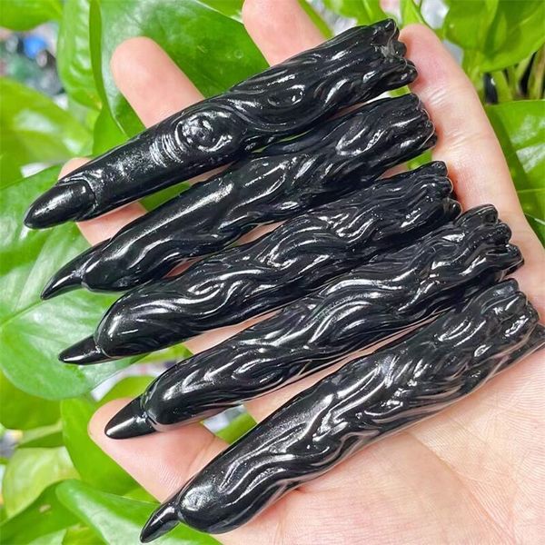 Objets décoratifs Figurines 9cm Naturel Noir Obsidien Demon Finger Curvure guérison Aménagement de poisson DÉCORS DÉCORDES DÉCORATIONS DES INDÉRITÉS 1PCS 230812