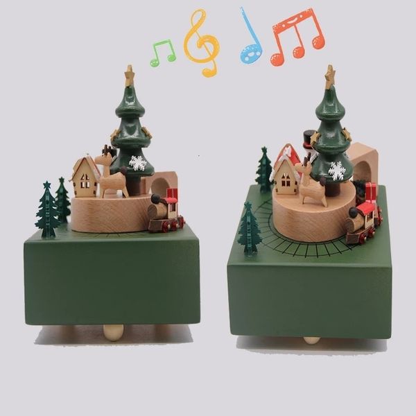 Oggetti decorativi Figurine Adorabili scatole musicali Carillon in legno Artigianato in legno Regali di Natale retrò Accessori per la decorazione della casa Treno giocattolo 221206