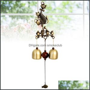 Objetos decorativos Figuras Aents D￩cor Home Garden1Pc Cartoon Cats Chimes Retro Copper Wind Chime Colgante de pared Decoración Colgante Drop D