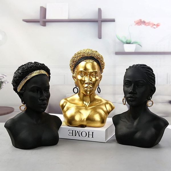Objets décoratifs Figurines Sculptures d'art africain Creative Lady Buste noir Statue américaine Résine Artisanat Ornements de bureau Décoration d'intérieur moderne 230425