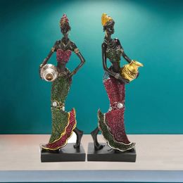 Objetos Decorativos Figuras Mujeres Bailando Africanas Miniaturas Figuras Dama Tribal Estatua Escultura Arte Coleccionable Decoración del Hogar para Oficina TV Gabinete 231009