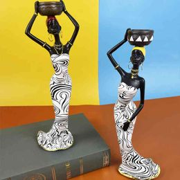 Decoratieve objecten Figurines Afrikaanse vrouwen Figurines kaarsenhouder Noordse thuisdecoratie Hars People Standhouw Luxe woonkamer Decoratie Crafts T220902