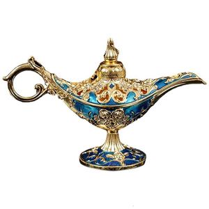 Decoratieve objecten beeldjes Aladdin Lamp Vintage Legend Light Arabische lampen Metaal gebogen wierookhouder 230905