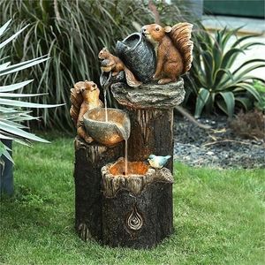 Decoratieve objecten beeldjes dier eekhoorn eend tuinbeeld met zonne-verlichting waterval fontein beeldje van hars buitenhuisdecoratie geschenken 230727