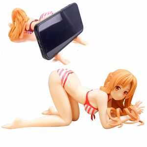 Objets décoratifs Figurines Anime Sword Art Online Yuuki Asuna Sexy Girl PVC Figure Modèle Rayé Agenouillé Maillot De Bain Support De Téléphone Fans Collection Jouet Poupée 221203