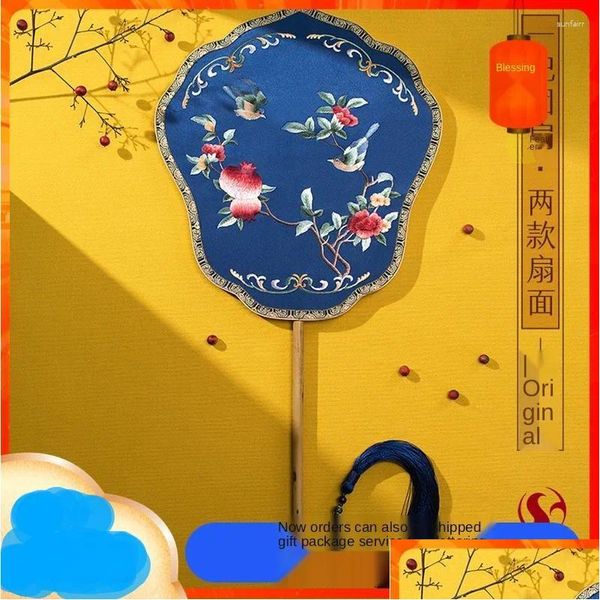 Objetos decorativos Figuras Abanico antiguo Suzhou Bordado para letras Bordado a mano Cheongsam Redondo Clásico Mujeres Danza Ha Dh9Pi