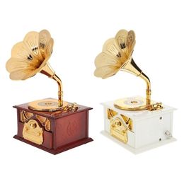 Decoratieve objecten Figurines Antieke houten muziekbox metal Phonograph Hand Crank es Creative Classic Home Decor Christmas Birthday Gift L221108