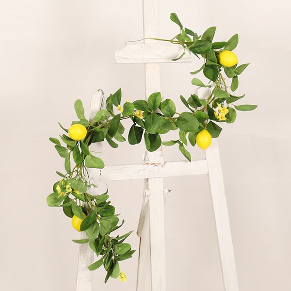 Objets décoratifs Figurines Citron Artificiel Suspendu Rotin Faux Guirlande avec Feuilles Vertes Fleurs Jaunes Porte D'entrée Cuisine Décor Extérieur 230224