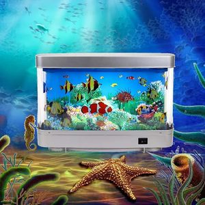 Objets décoratifs Figurines Aquarium de poissons tropicaux artificiels Veilleuse Océan virtuel Lampe de table LED dynamique Décoration de chambre à coucher Enfants Cadeaux de Noël 231017