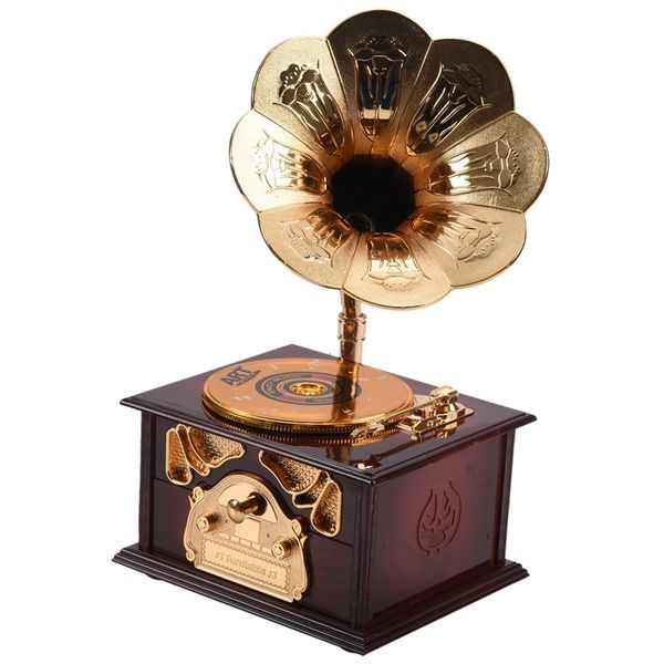 Objets décoratifs Figurines AT14 Gramophone en forme classique Vintage Boîte à musique Type de manivelle Boîte à musique Mouvement Diy Romantique Cadeau de Noël Goutte 230718
