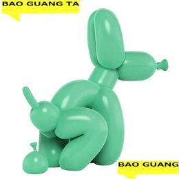 Objetos decorativos Figuritas Bao Guang Ta Art Poo Dog Scpture Resina Artesanía Globo abstracto Animal Estatuilla Estatua Decoración para el hogar Valen Dhkij