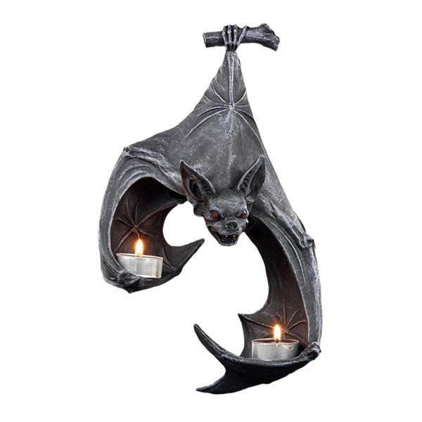 Objetos decorativos Figuras Bat Light Wall Sporter Candlestick Decoración de Halloween Ornamentos Resin Soportes de velas Partido de casa 220915