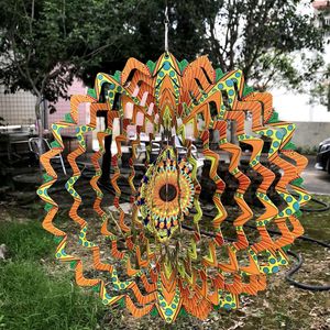 Decoratieve objecten beeldjes kloppende wind spinner binnen buiten kleurrijke vogels en bloemen metalen spiegel roestvrij staal 3D roterende windgong 230804