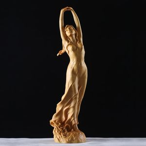 Decoratieve objecten Figurines schoonheid vrouwelijk standbeeld Chinese stijl meisje beeldhouwkunst kunst dame handgemaakte buxus carving decoratie houten ambachten 23 cm 230812