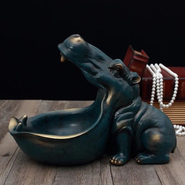 Objetos decorativos Figuritas de hipopótamo de boca grande, caja de llaves, decoración de mesa, estatua, caja de almacenamiento de joyas, cuenco de caramelo de nuez, decoración del hogar, escultura ornamental 231117