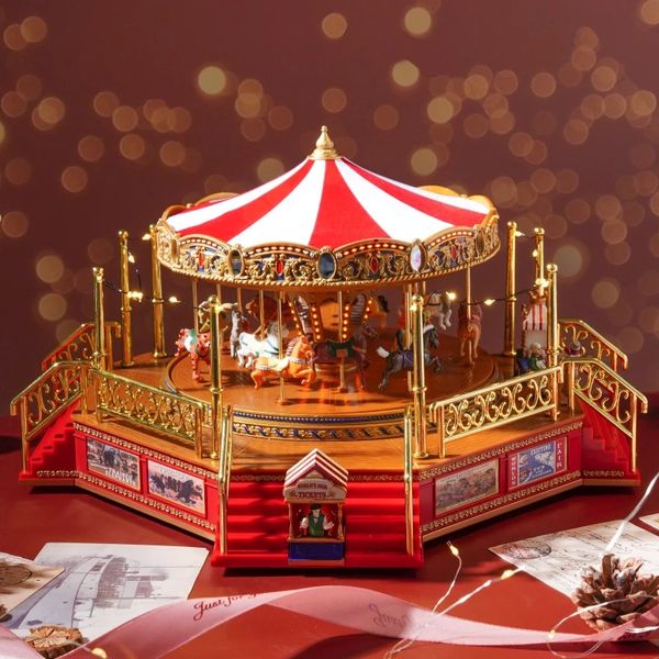 Objetos decorativos Figuras Caja de música de carrusel vintage giratoria de gran tamaño con luces LED Regalo para sus niñas Cumpleaños Día de Navidad 231019