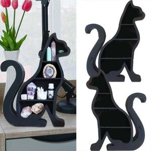 Decoratieve objecten Beeldjes Black Cat Shape Crystal Shelf Display Staand rek Diversen Sieraden Cosmetica Stationaire Potten Essentials Holder Home Decor L230724