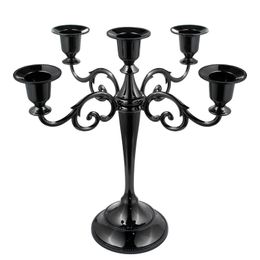 Decoratieve objecten Figurines Black Metal Candelabra met 5 armen kandelaar Gotische kaarsenhouders voor thuisdecorebruilis Kerstkerkfeest 230818