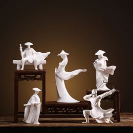 Objetos decorativos Figuras Blanc de Chine Artes materiales Figura Ornamento Kung Fu Wuxia Antigua China Espadachín Neo decoración moderna 230724
