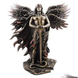 Objetos decorativos Figuras Bronce Serafines Ángel guardián de seis alas con espada y serpiente Estatua grande Estatuas de resina Decoración para el hogar Dhgij