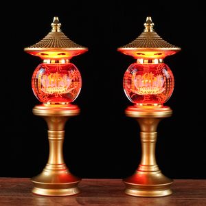 Decoratieve objecten Figurines Boeddha Crystal Led Lotus Lamp Boeddhistische benodigdheden kleurrijke Boeddha voorlamp eeuwige vlam batterij plug-in pair decor licht 230815