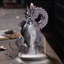 Objets décoratifs Figurines Statue de Bouddha Bougie de dragon enroulé Poêle à encens - Demander au Bouddha pour la chasse au dragon Conception artistique Poêle à encens à reflux 231130