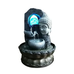Decoratieve objecten Figurines Boeddha tafelblad Waterfontein met verlichte rollende bol cirkelvormige waterstroom LED -standbeeld ornament sculptuur voor bureau 221203